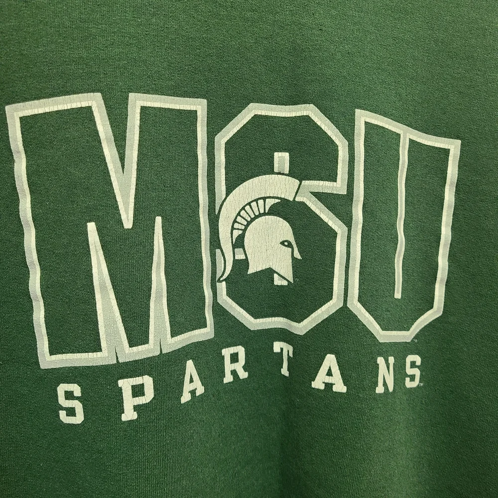 Vtg Pro Edge Green MSU SPARTANS Crewneck Sweater‎ XL - Picture 4 of 7